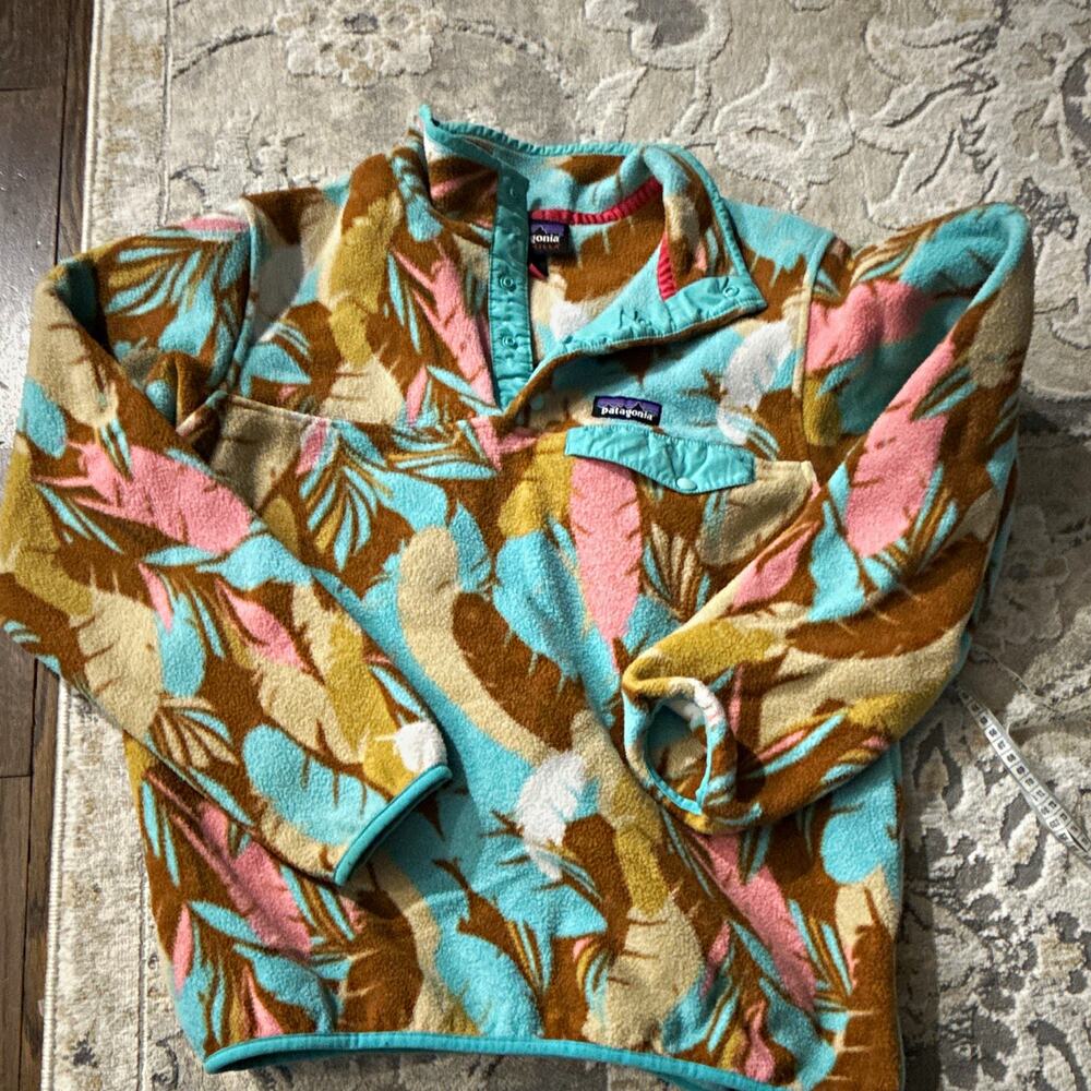 Patagonia Synchilla Women’s Floral Multicolor Fleece Snap Pullover Sweatshirt L